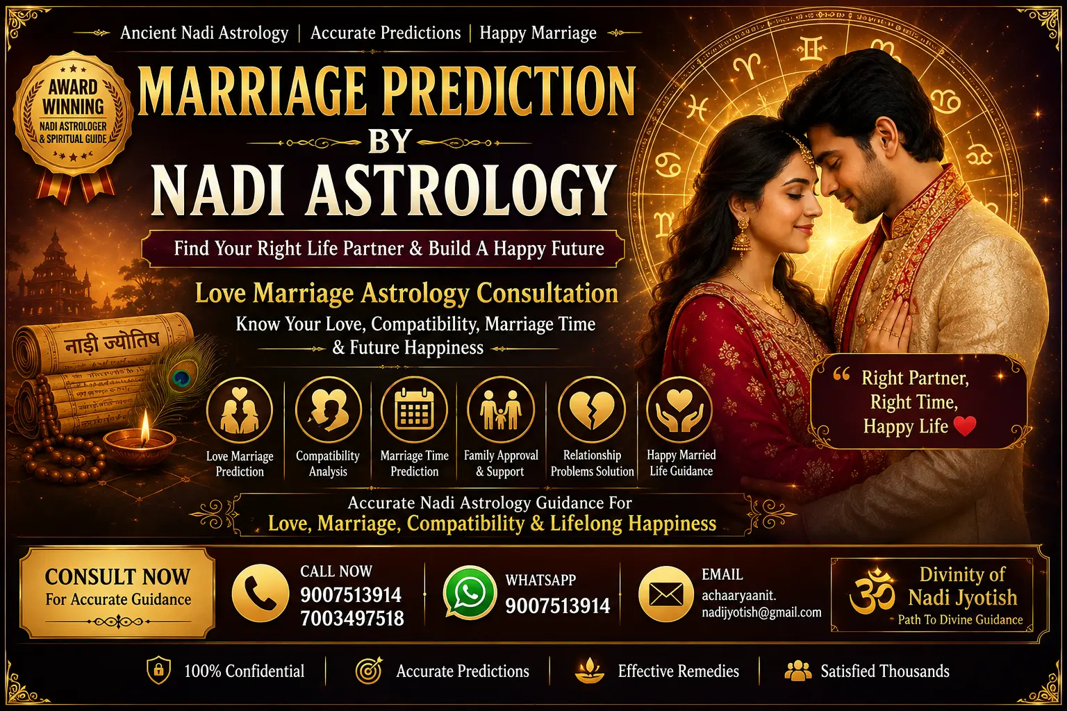 Marriage Prediction by Nadi Astrology and Love Marriage Astrology Consultation by Divinity of Nadi Jyotish