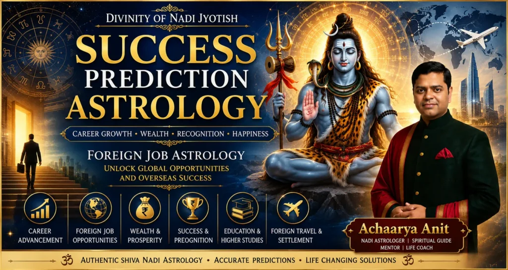 Success Prediction Astrology and Foreign Job Astrology by Achaarya Anit through authentic Shiva Nadi Astrology for career growth, wealth, and overseas success